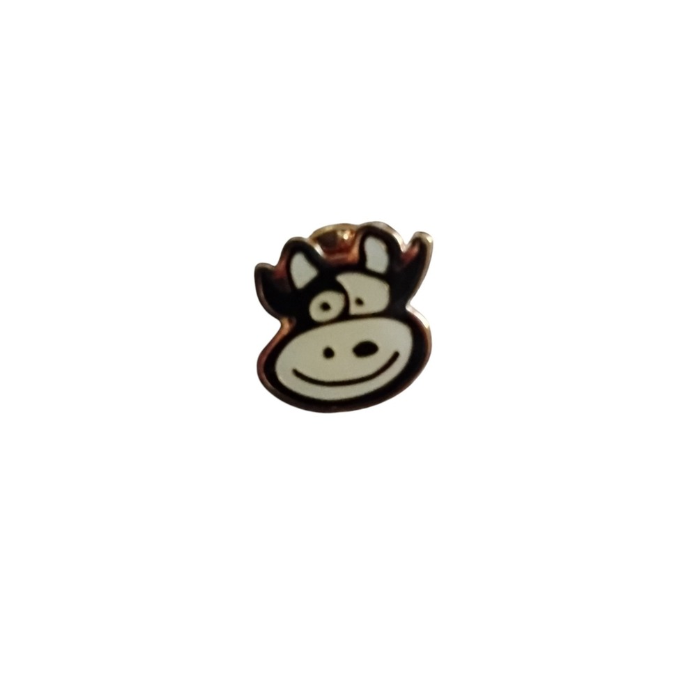 Cartoon Cow Enamel Pin Black White Gold Tone Animal Lapel Pin Accessory